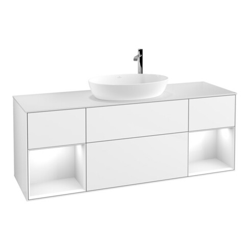V&B Waschtischunterschrank Finion 160cm, Pl w m, Rg g wh. Lac, glo wh. Lac