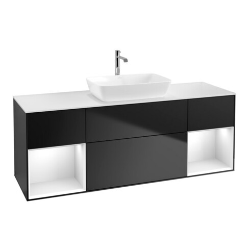 V&B Waschtischunterschrank Finion 160cm, Pl w m, Rg glo wh. Lac, bla m Lac
