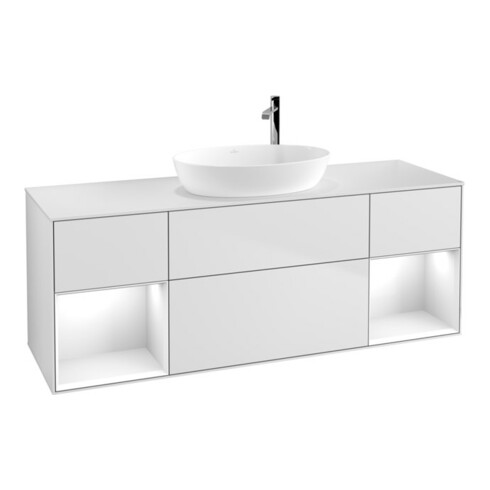 V&B Waschtischunterschrank Finion 160cm, Pl w m, Rg glo wh. Lac, wh. m Lac