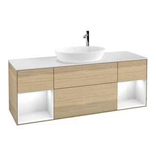 V&B Waschtischunterschrank Finion 160cm, Pl wh. m, Reg glo wh. Lac, Oa ven