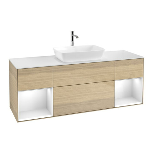 V&B Waschtischunterschrank Finion 160cm, Pl wh. m, Reg glo wh. Lac, Oa ven