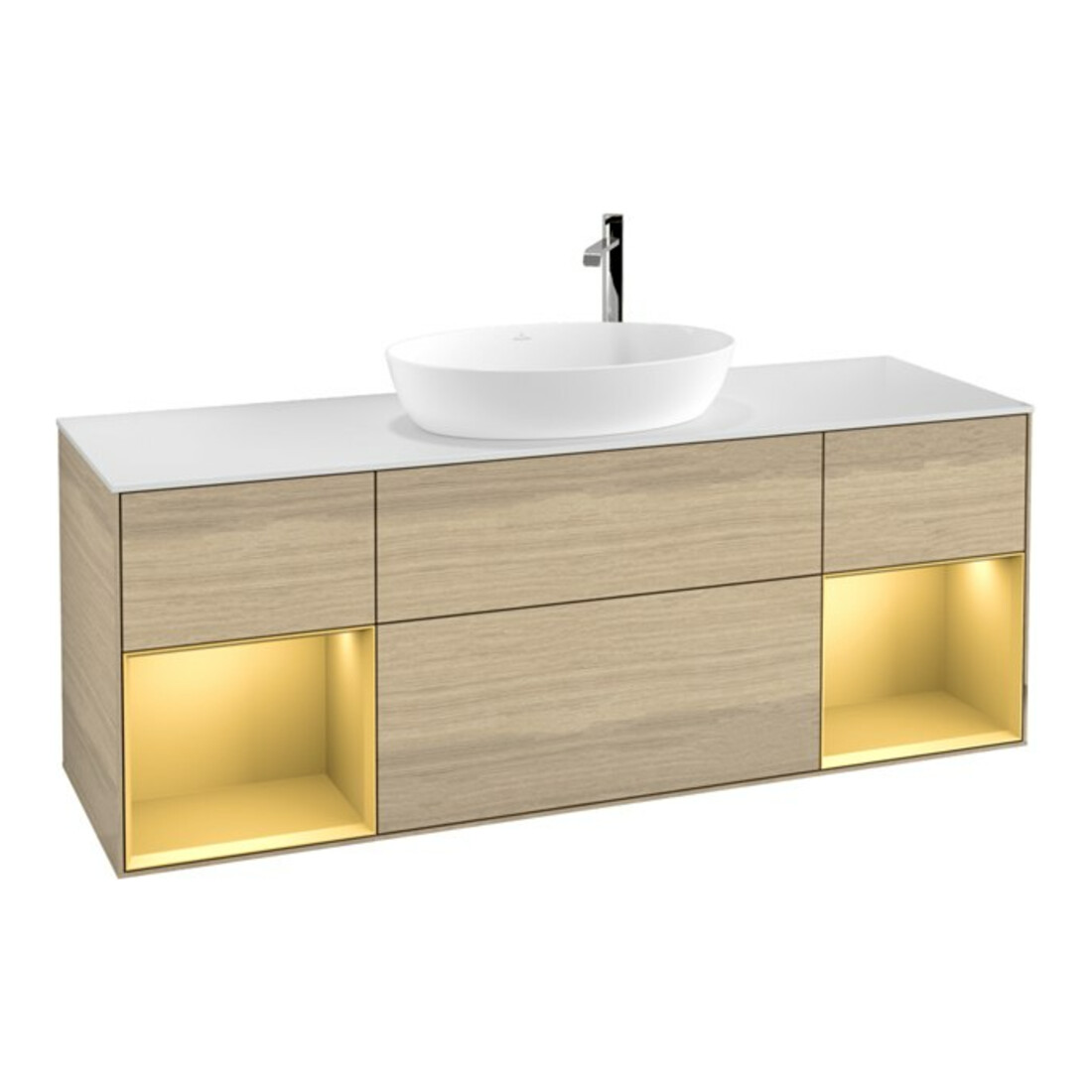 V&B Waschtischunterschrank Finion 160cm, Pl wh. m, Reg gol m Lac, Oa ven