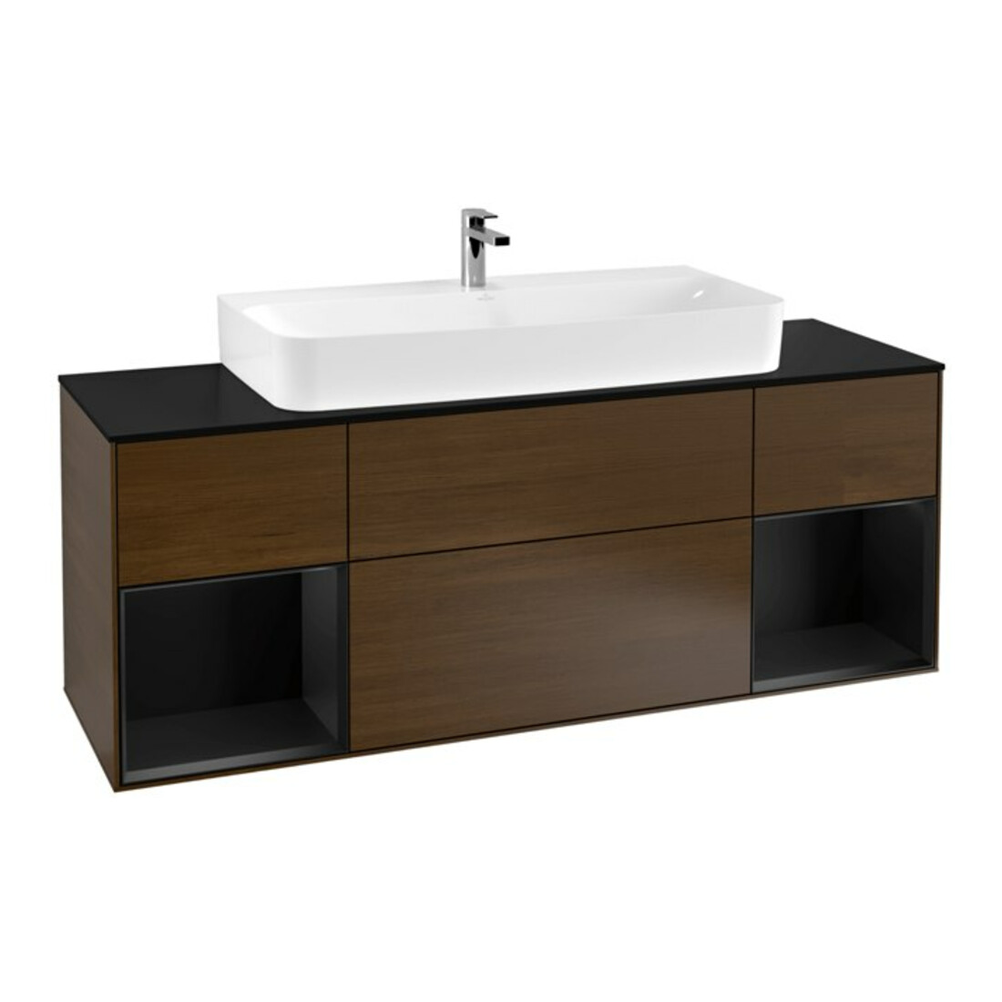 V&B Waschtischunterschrank Finion 160cm, Reg bla m lacquer, Walnut veneer