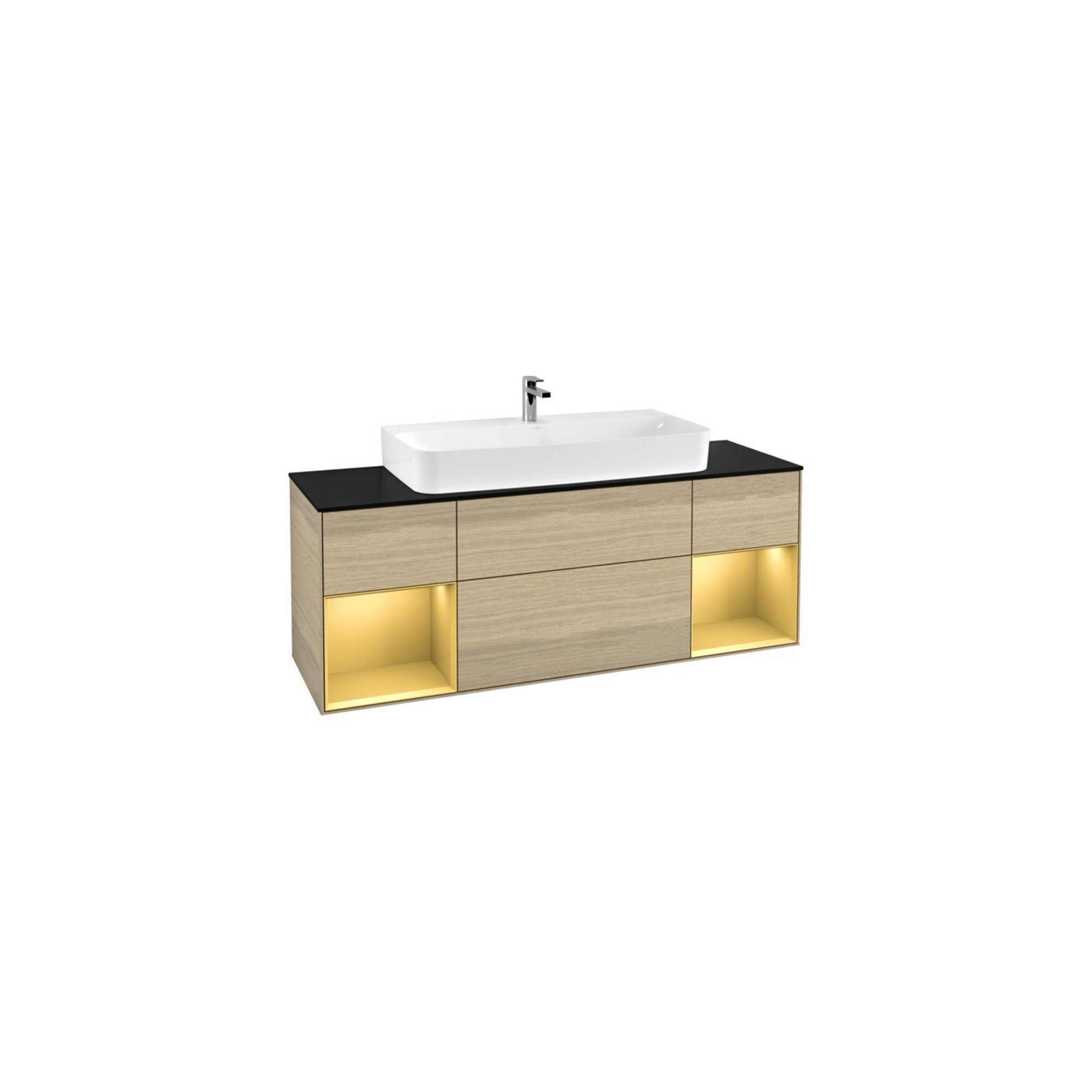 V&B Waschtischunterschrank Finion 160cm, Reg Gold matt lacquer, Oak Veneer ; Villeroy & Boch
