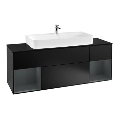 V&B Waschtischunterschrank Finion 160cm, Reg md m Lac, Black matt lacquer
