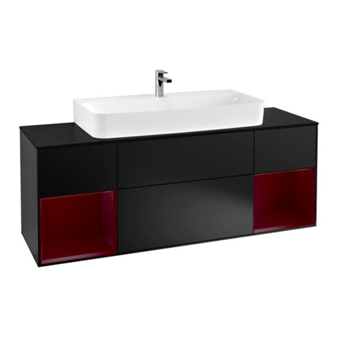 V&B Waschtischunterschrank Finion 160cm, Reg Peo m Lac, Black matt lacquer