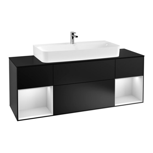V&B Waschtischunterschrank Finion 160cm, Reg wh. m Lac, Black matt lacquer