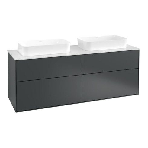 V&B Waschtischunterschrank Finion 160x60,3x50,1cm, Gl. wh. m, md bl. m Lac