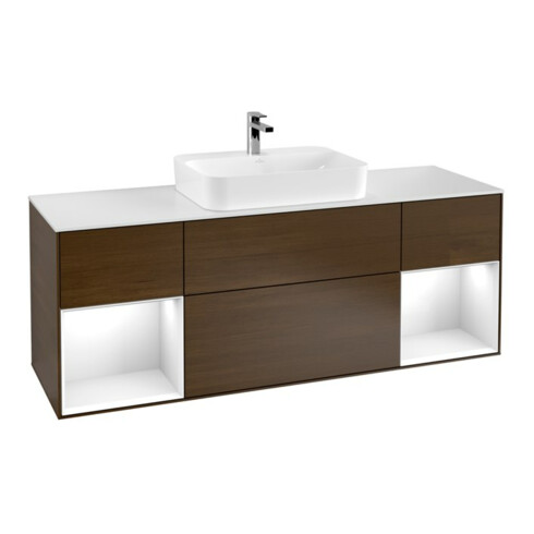 V&B Waschtischunterschrank Finion 160x60, Pl w m, Reg glo wh. Lac, wal ven