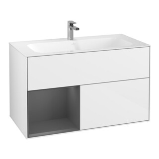 V&B Waschtischunterschrank Finion Reg li Anthrac. m, Glossy white lacquer
