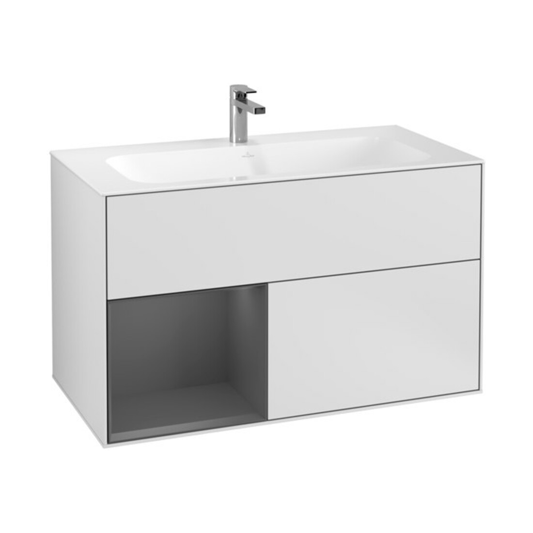V&B Waschtischunterschrank Finion Reg li Anthrac. matt, White matt lacquer