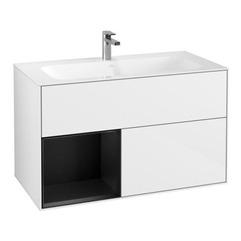 V&B Waschtischunterschrank Finion Reg li bla m Lac, Glossy white lacquer