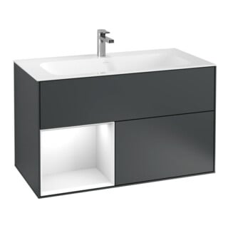 V&B Waschtischunterschrank Finion Reg li glo wh. Lac, md Blue Matt Lacquer