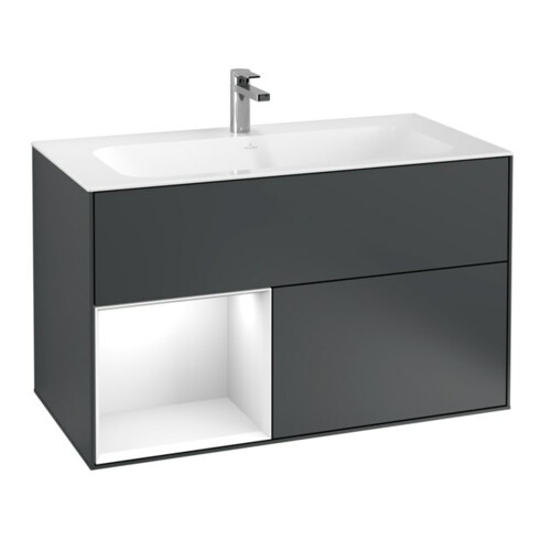 V&B Waschtischunterschrank Finion Reg li glo wh. Lac, md Blue Matt Lacquer