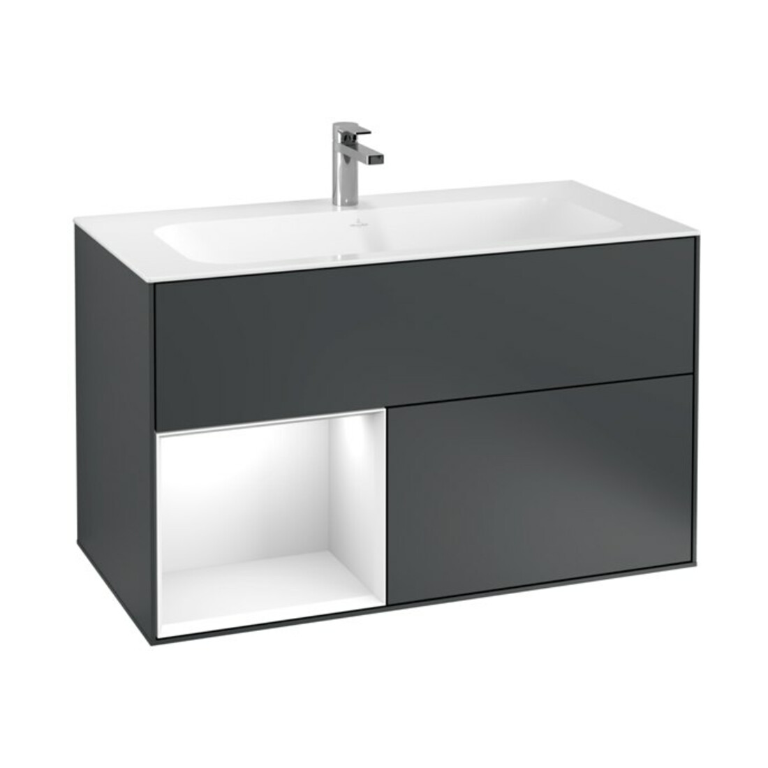 V&B Waschtischunterschrank Finion Reg li glo wh. Lac, md Blue Matt Lacquer