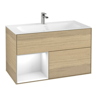 V&B Waschtischunterschrank Finion Reg li Glossy white lacquer, Oak Veneer