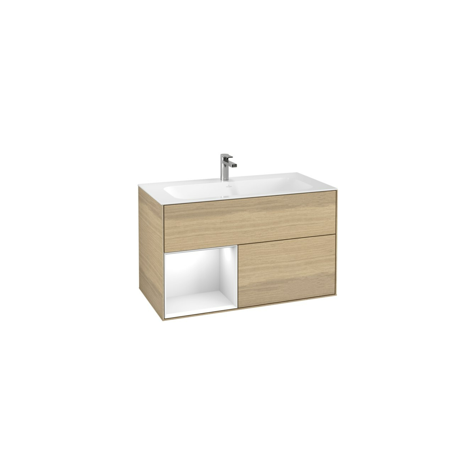 V&B Waschtischunterschrank Finion Reg li Glossy white lacquer, Oak Veneer ; Villeroy & Boch