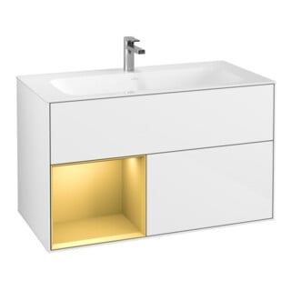 V&B Waschtischunterschrank Finion Reg li Gold matt, Glossy white lacquer