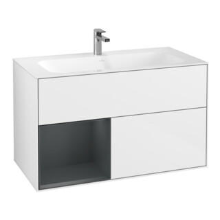 V&B Waschtischunterschrank Finion Reg li md bl. m Lac, glo white lacquer