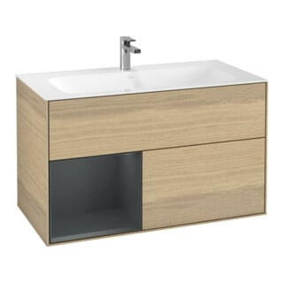 V&B Waschtischunterschrank Finion Reg li md Blue Matt Lacquer, Oak Veneer