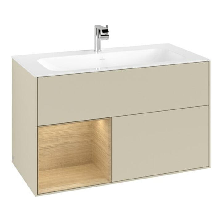 V&B Waschtischunterschrank Finion Reg li Oa Veneer, Silk Grey Matt Lacquer