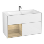 V&B Waschtischunterschrank Finion Reg li Oak Veneer, Glossy white lacquer