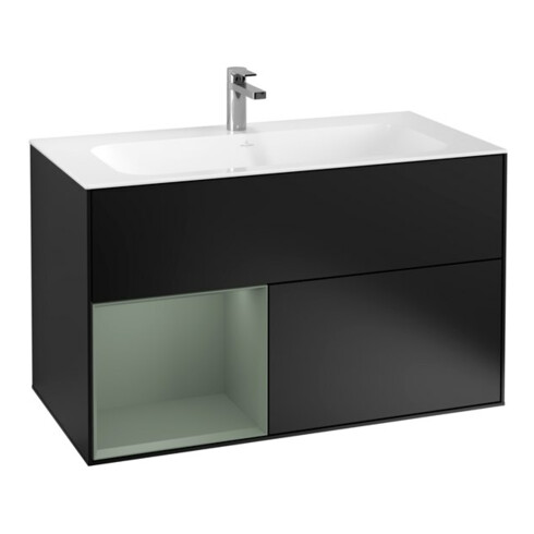 V&B Waschtischunterschrank Finion Reg li Oli. m Lac, Black matt lacquer