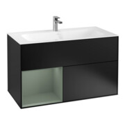 V&B Waschtischunterschrank Finion Reg li Oli. m Lac, Black matt lacquer