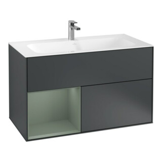 V&B Waschtischunterschrank Finion Reg li Oli. m Lac, md Blue Matt Lacquer