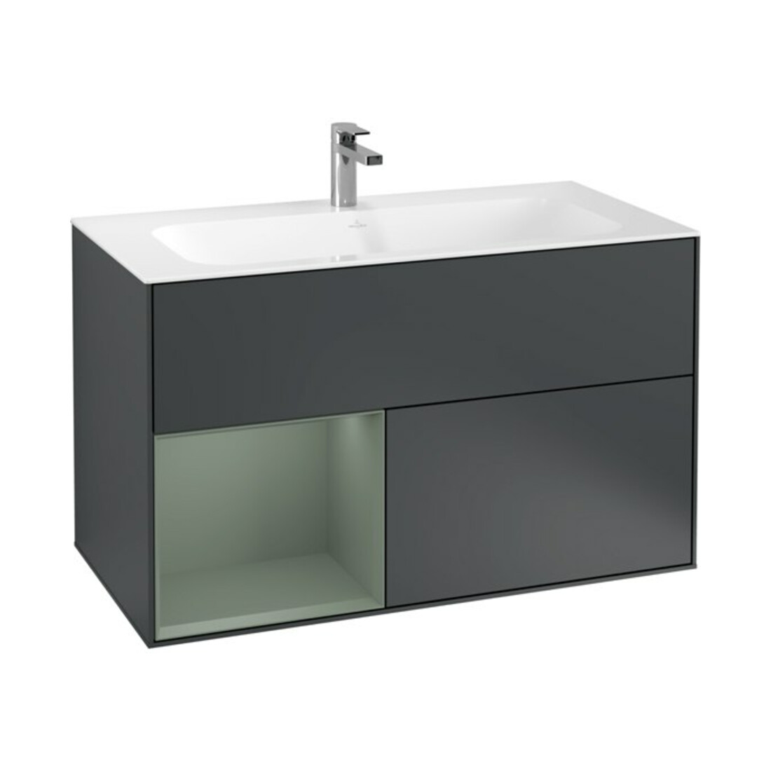 V&B Waschtischunterschrank Finion Reg li Oli. m Lac, md Blue Matt Lacquer