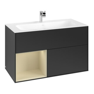 V&B Waschtischunterschrank Finion Reg li si Gr m Lac, Black matt lacquer