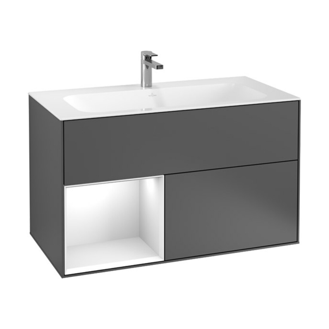 V&B Waschtischunterschrank Finion Reg li si Gr m Lac, Glossy white lacquer