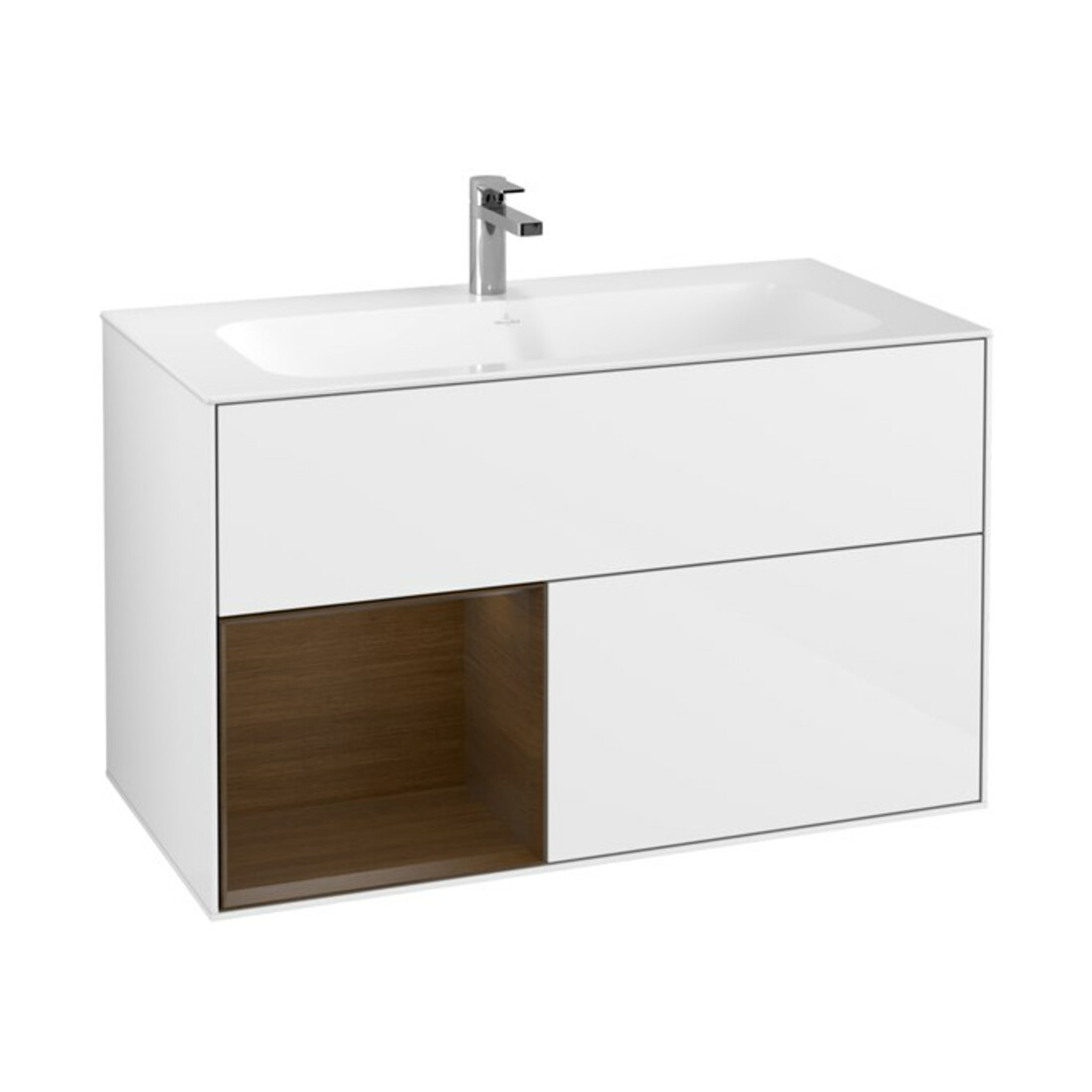 V&B Waschtischunterschrank Finion Reg li wal veneer, Glossy white lacquer