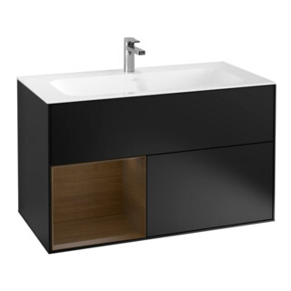 V&B Waschtischunterschrank Finion Reg li Walnut veneer, Black matt lacquer