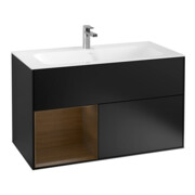 V&B Waschtischunterschrank Finion Reg li Walnut veneer, Black matt lacquer