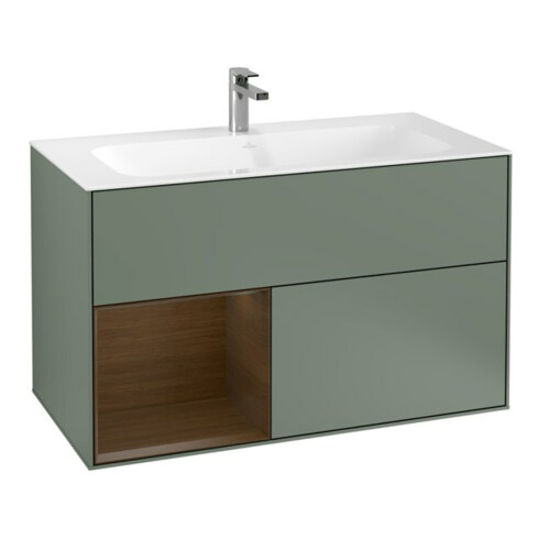 V&B Waschtischunterschrank Finion Reg li Walnut veneer, Olive Matt Lacquer