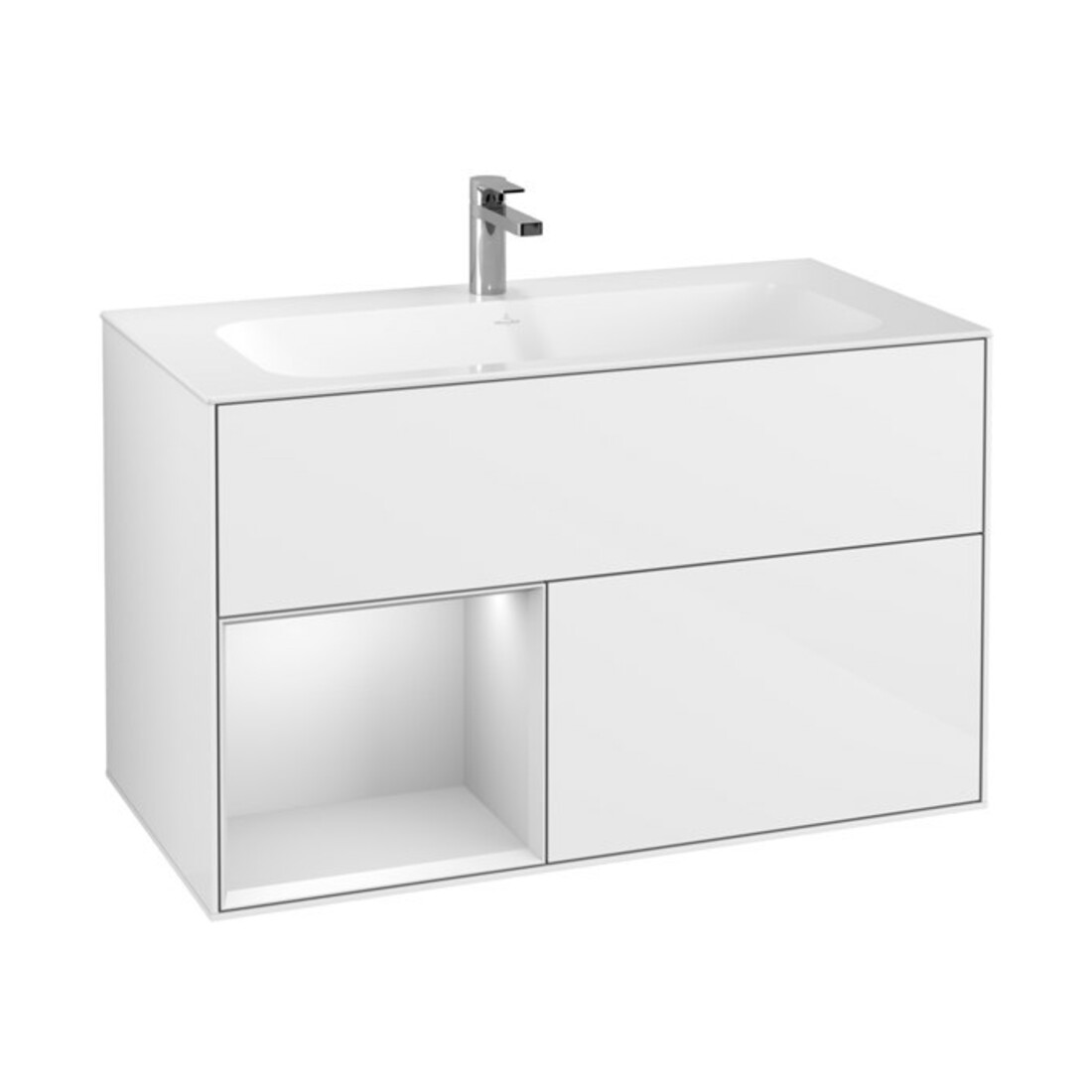 V&B Waschtischunterschrank Finion Reg li wh. m Lac, Glossy white lacquer