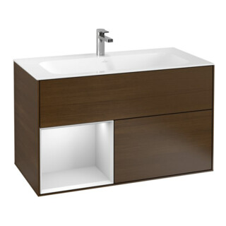 V&B Waschtischunterschrank Finion Reg li White matt lacquer, Walnut veneer