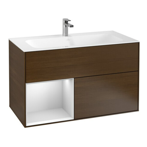 V&B Waschtischunterschrank Finion Reg li White matt lacquer, Walnut veneer