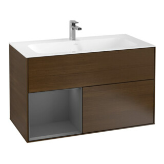 V&B Waschtischunterschrank Finion Reg links Anthracite matt, Walnut veneer
