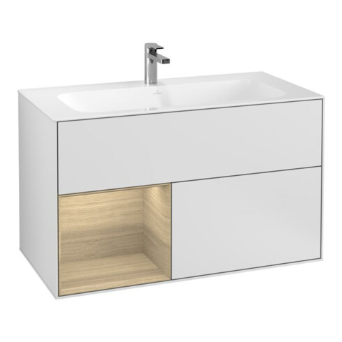 V&B Waschtischunterschrank Finion Reg links Oak Veneer, White matt lacquer