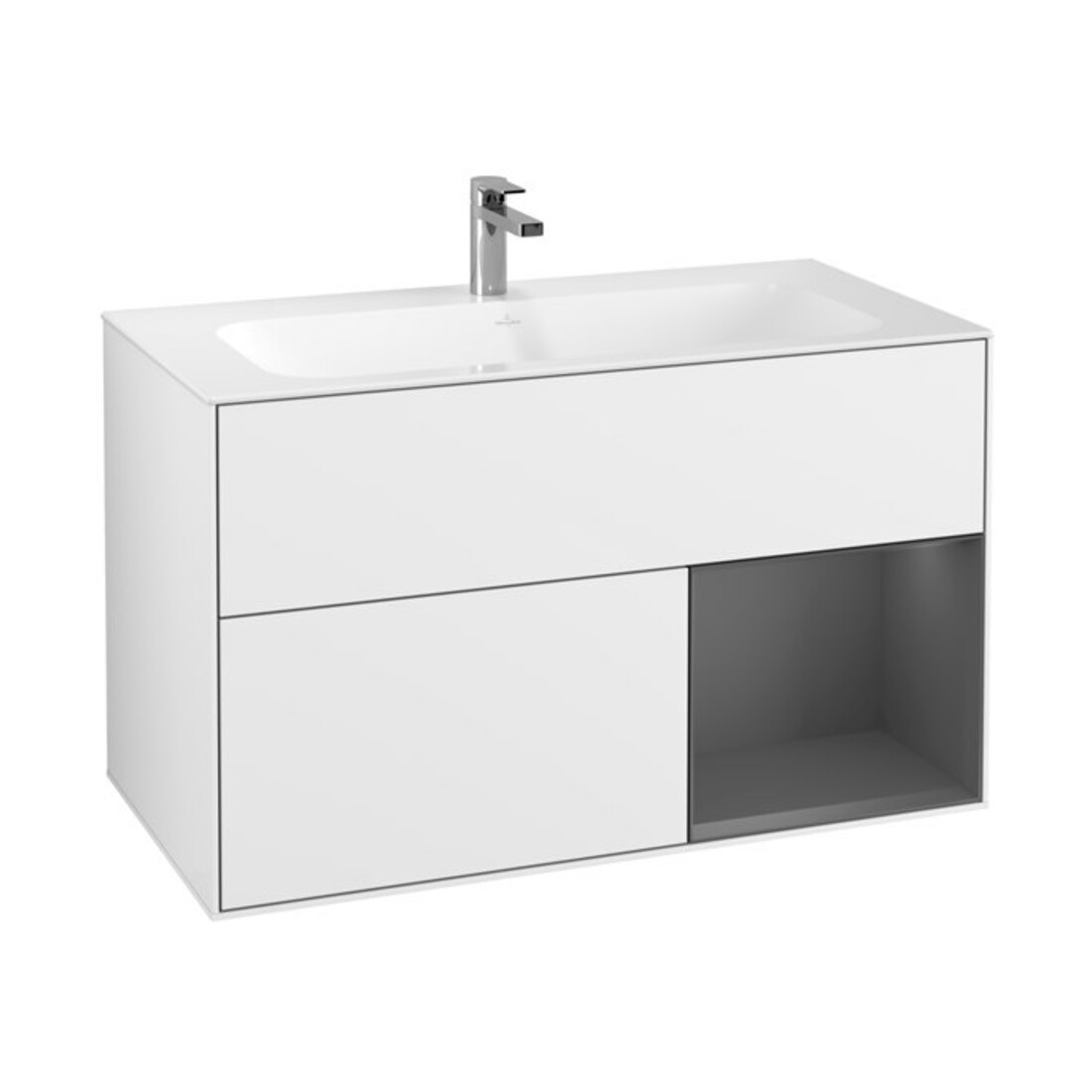 V&B Waschtischunterschrank Finion Reg re Anthrac. m, Glossy white lacquer