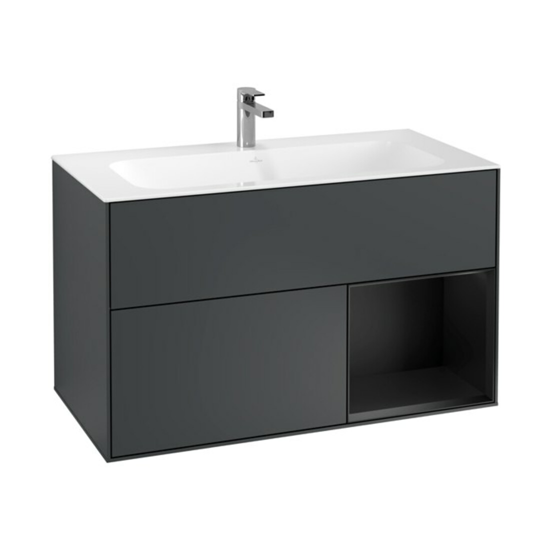 V&B Waschtischunterschrank Finion Reg re bla m Lac, md Blue Matt Lacquer
