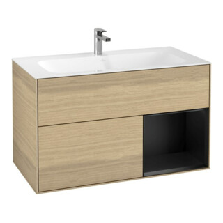 V&B Waschtischunterschrank Finion Reg re Black matt lacquer, Oak Veneer