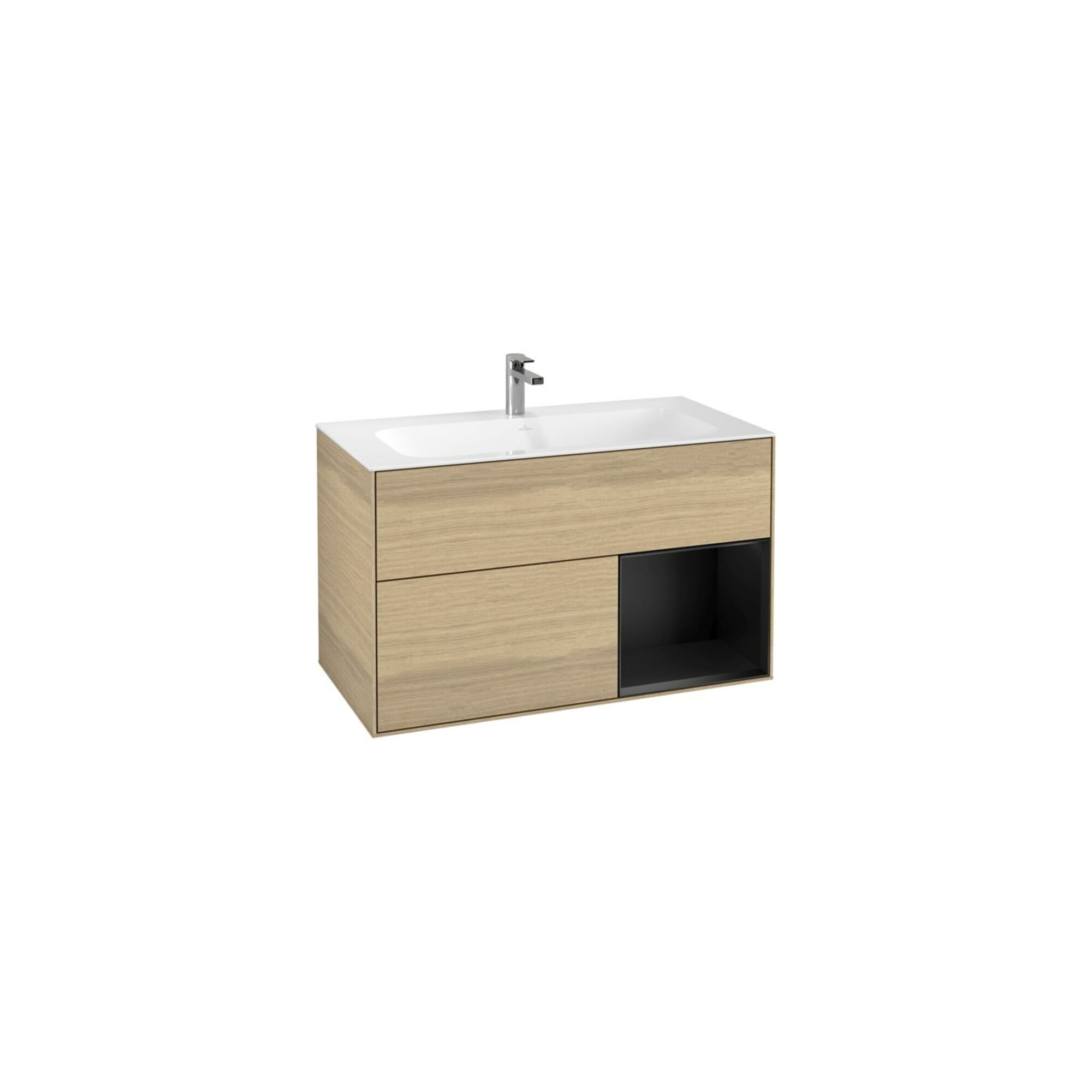 V&B Waschtischunterschrank Finion Reg re Black matt lacquer, Oak Veneer ; Villeroy & Boch