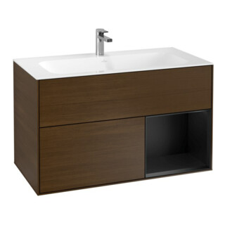 V&B Waschtischunterschrank Finion Reg re Black matt lacquer, Walnut veneer