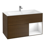 V&B Waschtischunterschrank Finion Reg re glo white lacquer, Walnut veneer