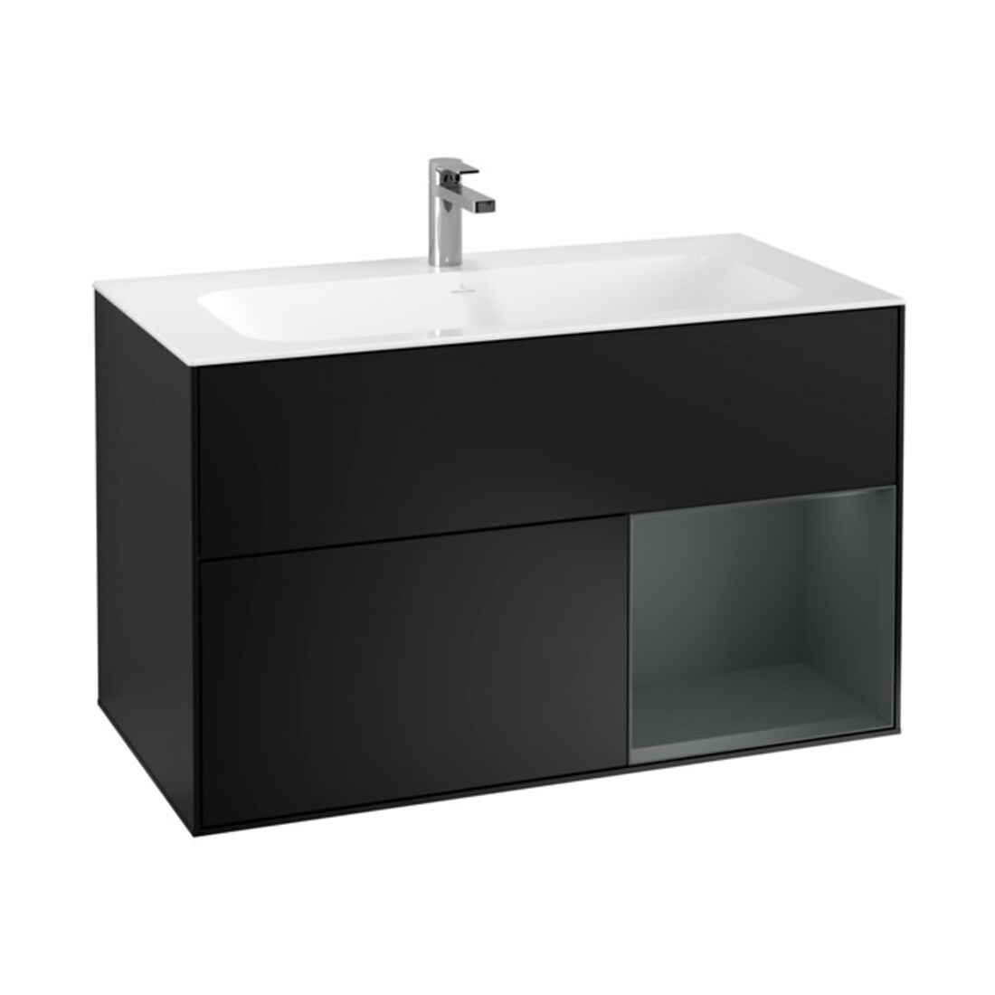 V&B Waschtischunterschrank Finion Reg re md bl. m Lac, Black matt lacquer