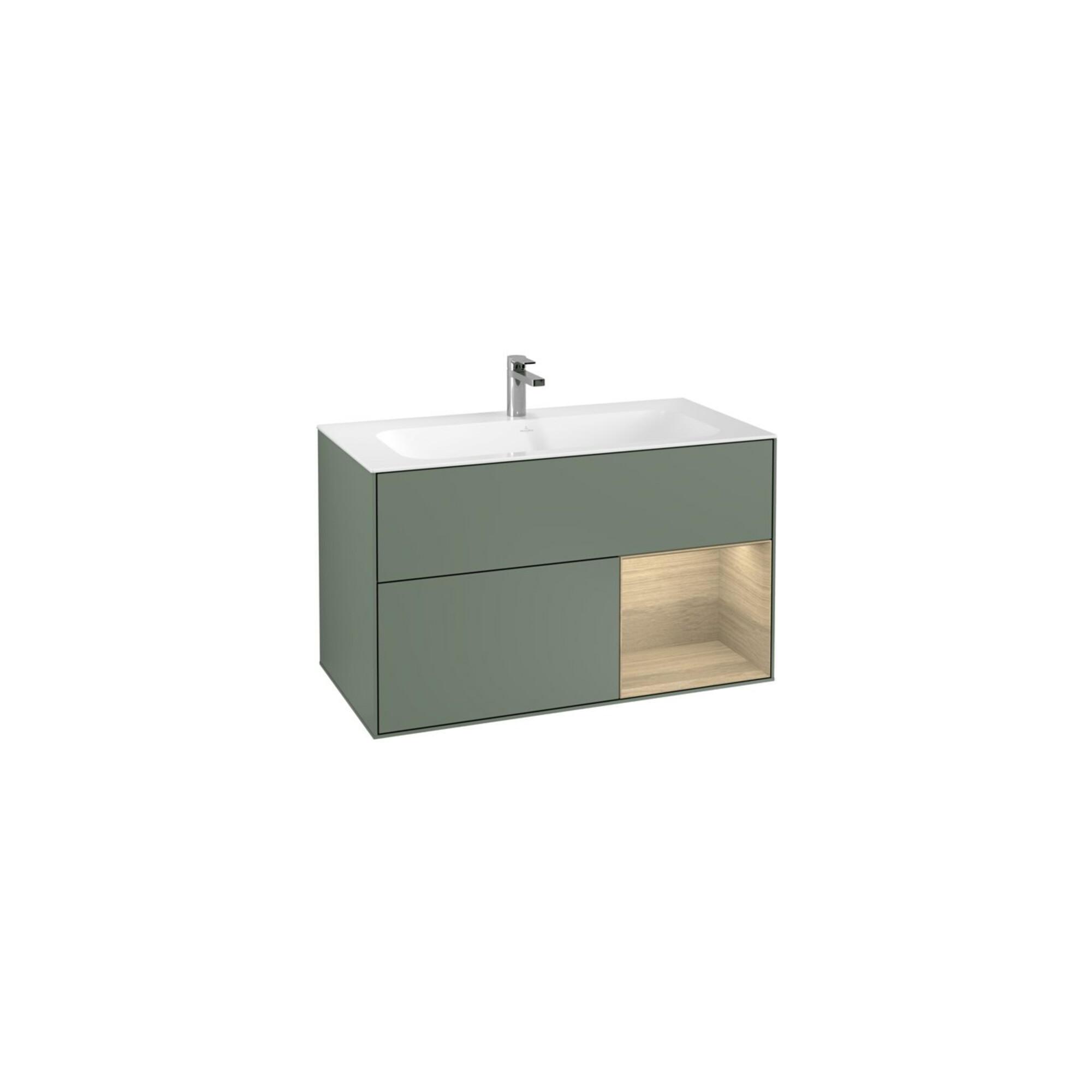 V&B Waschtischunterschrank Finion Reg re Oak Veneer, Olive Matt Lacquer ; Villeroy & Boch