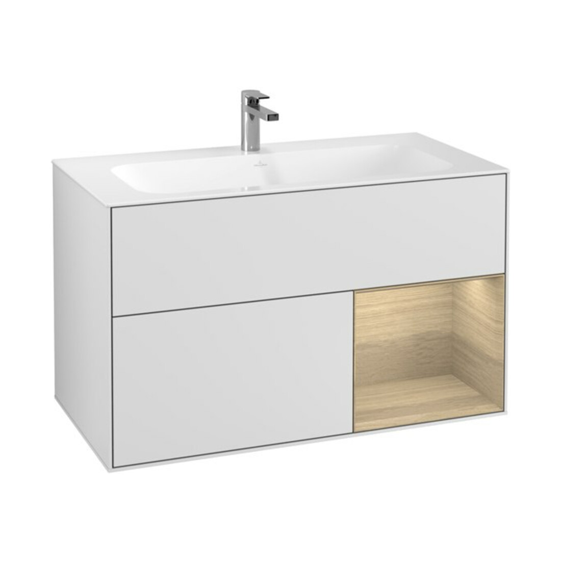 V&B Waschtischunterschrank Finion Reg re Oak Veneer, White matt lacquer